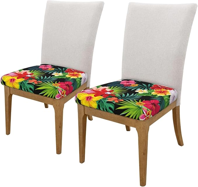 Seat Covers for Dining Room Chairsset of Set of 4, Hawaiian Floral Flower Stretch Chair Seat Covers Cushion Slipcovers for Kitchen Office