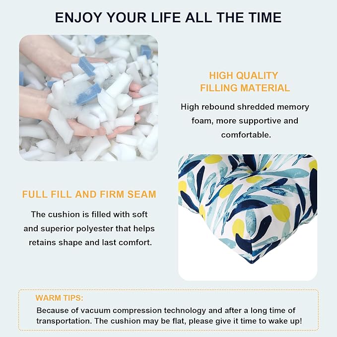 Set of 2 Outdoor High Back Chair Cushions 44"x 22",Water Repellent Rocking Seat Cushions Replacement, Seat/Back Chair Cushions for Patio,Porch,Balcony and Indoor - Leaves Multi