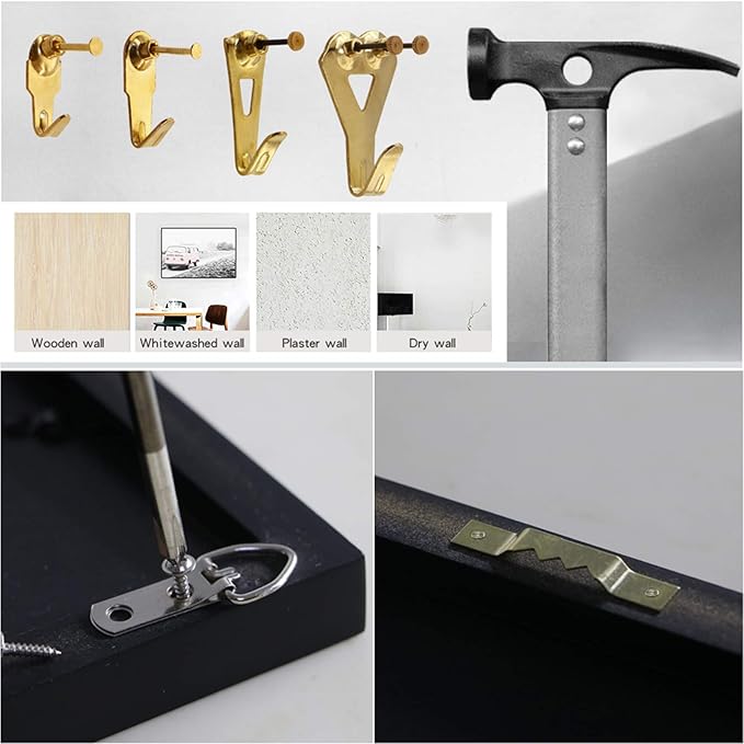 Picture Hanging Kit Heavy Duty 247 Pcs - Assorted Hooks, Nails, D Rings for Wall Mounting on Drywall & Wood, Hardware Set Holds 10-100 lbs