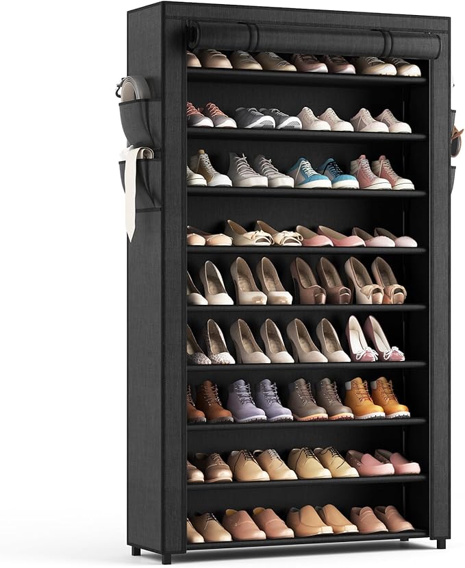 Shoe Rack with Covers - 10 Tiers Tall Shoe Rack Organizer Large Capacity Shoe Shelf Storage 40 Pairs Space Saving Vertical Shoe Storage Organizer for Closet, Entryway, Dorm, Bedroom