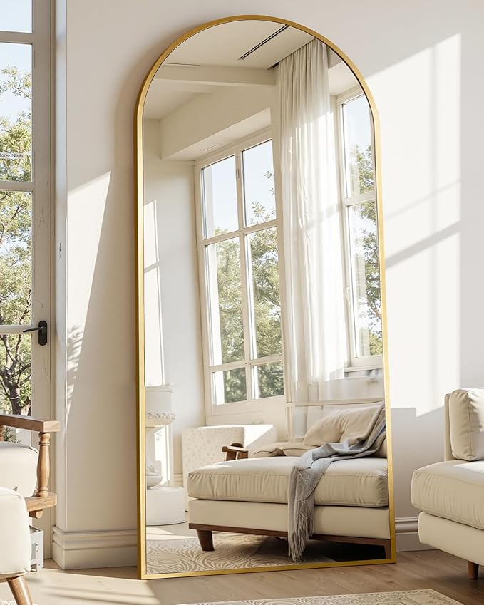 Suidia Full Length Mirror, 58"x18" Floor Standing Mirror Freestanding, Full Body Mirrors with Stand for Bedroom, Hanging Mounted for Living Room Cloakroom, Gold, Arched Style