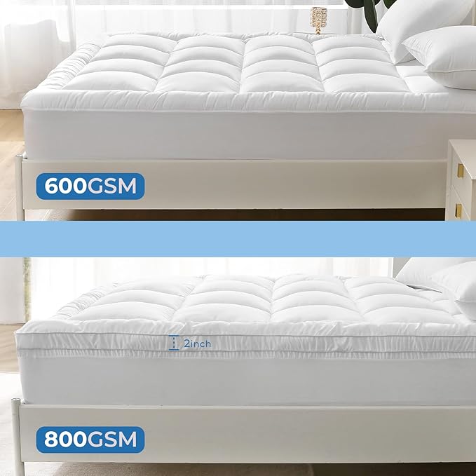 YUGYVOB Full Size Mattress Topper - 800GSM Extra Thick Cooling & Breathable Mattress Pad with Deep Pocket 8"-21" & Soft Down Alternative Filling, White