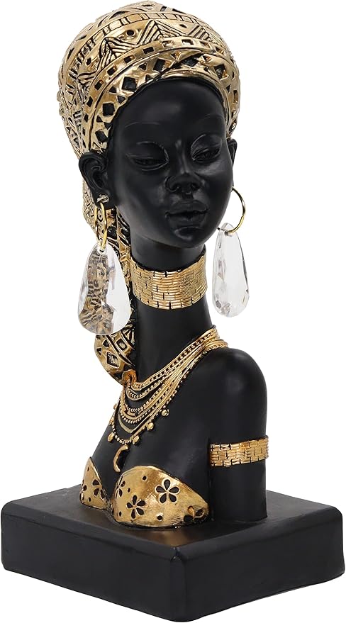 African Statues for Home Decor, Sculptures Decorations for Living Room, 8.7'' African Lady Art Bust Figurines, Black Vintage Aesthetic Ornament for Shelf and Tables, Décor Accents Gifts for Women