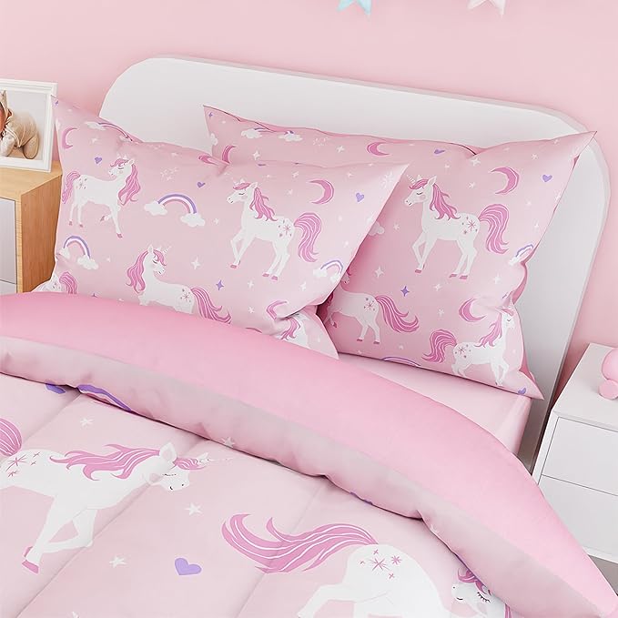 SANDJEST Unicorn Duvet Cover Sets Full Size for Kids Girls, Incude 1 Polyester Comforter Cover 80x90 Inches and 2 Pillowcases 20x26 Inches, Comforter Not Included, Gift for Christmas Birthday