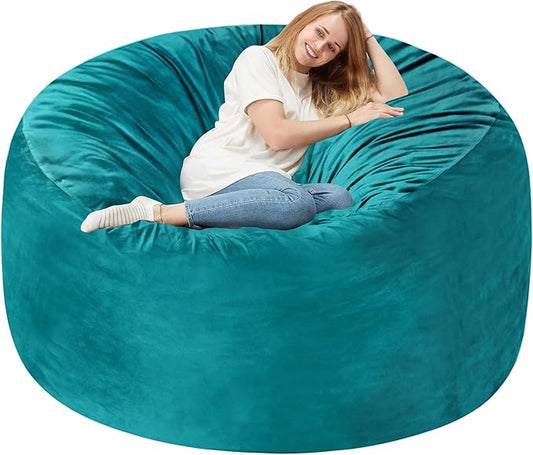 Homguava 6 FT Bean Bag Chair: 6' Bean Bags with Memory Foam Filled, Large Beanbag Chairs Soft Sofa with Dutch Velvet Cover-Sea Blue