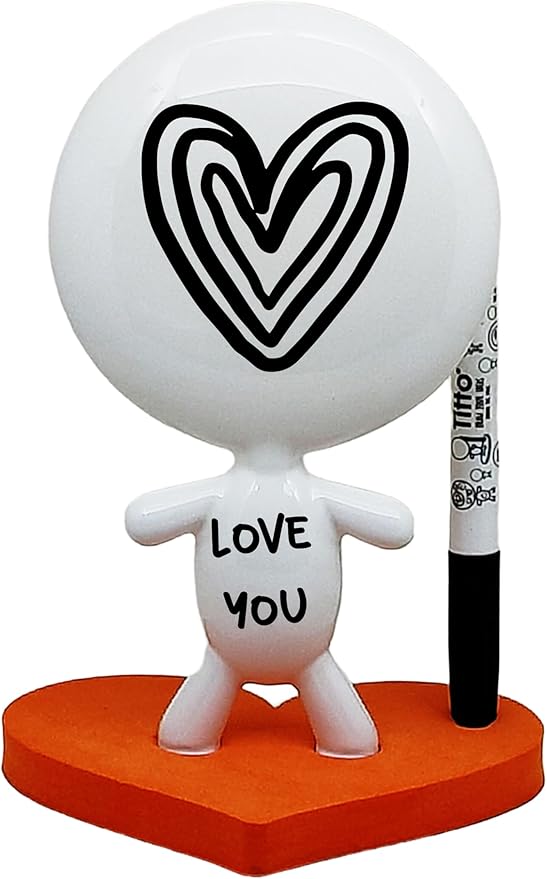 TITTO in Love, Draw Your Ideas - Halloween Gadgets Desk Gifts - Small Desktop Whiteboard Dry Erase - Ceramic Doll - Orange Office - Create Funny Faces (Orange)