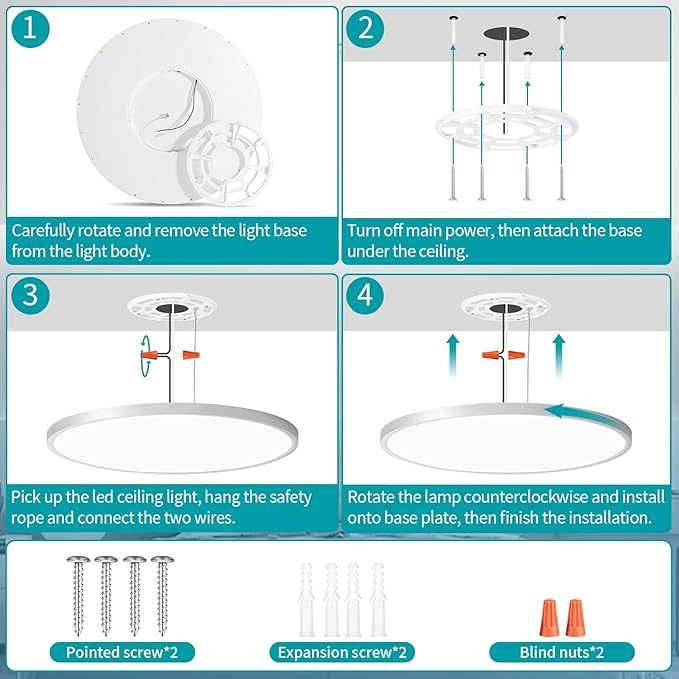 24 Inch Round Led Ceiling Light Fixture, Ultra Thin Flush Mount, Dimmable with Remote Control, 56W, 5600 Lumen, Modern, Silver, for Kitchen, Dining Room, Bedroom, Living Room, Home Office