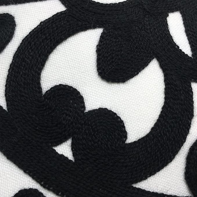 Alysheer Embroidered Decorative Throw Pillow Covers 18"x18" Set of 2 Pieces, Classic Boho Mandala Knit Pattern, Durable 100% Cotton Canvas Cozy Cushion Cases for Sofa Couch Living Room (Black)