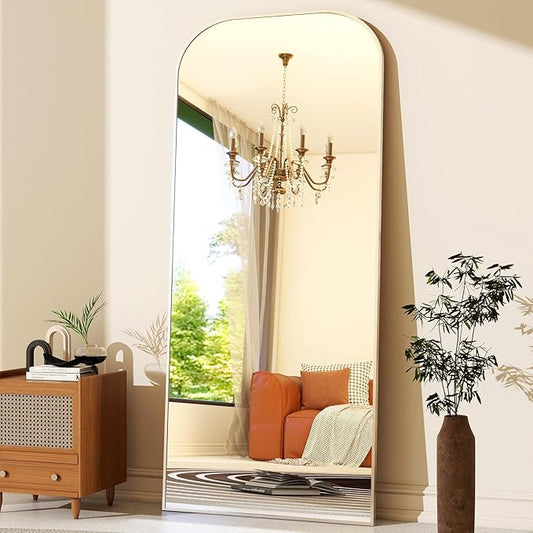 HARRITPURE 71"x26" Full Length Mirror Full Body Mirror Top Rounded Corner Aluminum Frame Hanging or Leaning Wall Floor Mirror with Stand for Living Room Bedroom Cloakroom,Silver
