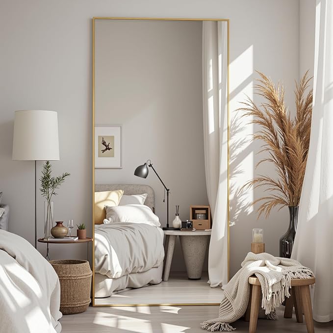 Antok Mirror Full Length, 76"x34" Big Floor Mirror, Oversized Full Body Mirrors with Stand for Bedroom, Living Room Cloakroom, Gold, Rect Corner Style