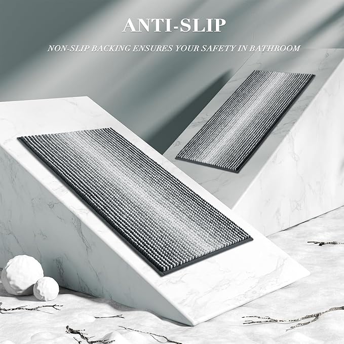 BSICPRO Bathroom Rugs and Mats Sets, 2 Piece Thick Absorbent Chenille Non Slip, Soft Shaggy Bath Room Floor Mats for Bathroom, Machine Washable (Blue Grey, 20" x 32" Plus 16" x 24")