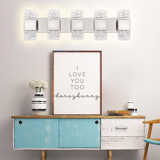 MELUCEE 30.3 in LED Bathroom Lighting Fixtures Dimmable 40W LED Vanity Light Brushed Nickel Modern Bathroom Light Bar Crystal Wall Sconce for Bath Restroom Powder Room, 3000K Warm Lighting