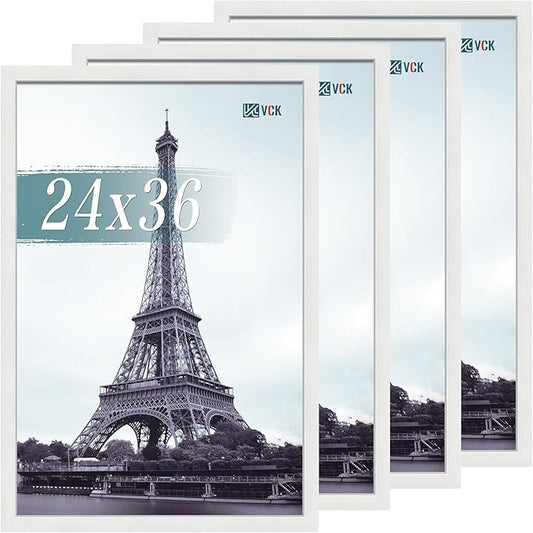 VCK 24x36 Poster Frame Set of 4 - White, Gallery-Quality Wood Picture Frames, 1.1-Inch Wide Border, Polished Plexiglass, Vertical or Horizontal Wall Display for Photo/Art/Prints, White