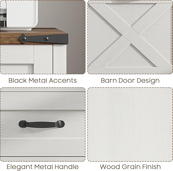 Vertical File Cabinet with 3 Drawers, Wooden Farmhouse Filing Cabinet for Letter/A4 Size Hanging Files, Under Desk Printer Stand with Storage for Home Office, Rustic White