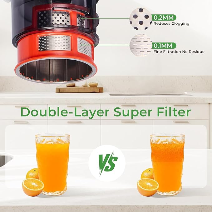 Masticating Juicer with Powerful 350W AC Motor, 5.4" Wide Feed Chute, Cold Press Slow Juice Extractor for Whole Fruits & Vegetables, High Juice Yield, AC-Black