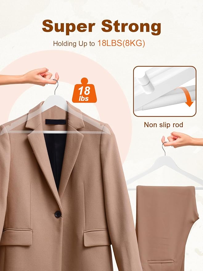 HOUSE DAY White Wooden Hangers 30 Pack, Solid Wood Hanger with Non Slip Pant Bar, Heavy Duty Wooden Coat Hanger for Closet, Smooth Finish Wood Clothes Hangers for Shirts, Suits Jackets, Dress