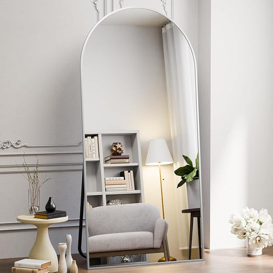 Koonmi 30"x71" Arched Full Length Mirror, Silver Large Floor Mirror with Aluminum Alloy Frame, Standing Hanging or Leaning Wall-Mounted Full Body Mirror for Living Room and Bedroom