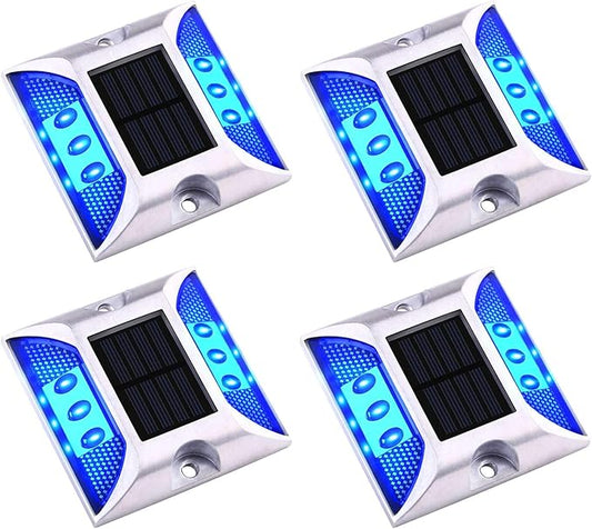 Aolyty Solar Dock Lights - IP68 Waterproof Outdoor Warning Step Lights, Reflective Road Marker for Sidewalk, Stair, Garden Pathway, Walkway (4 Pack, Blue)
