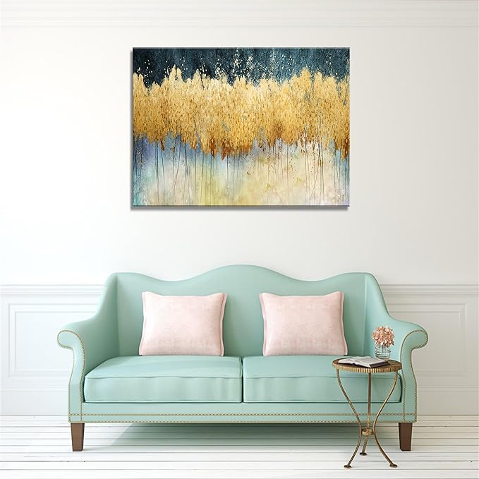 XXMWallArt FC2681 Canvas Wall Art Abstract Golden Forest Painting Modern Decor Abstract Canvas Prints for Living Room Bedroom Kitchen Home and Office Wall Decor