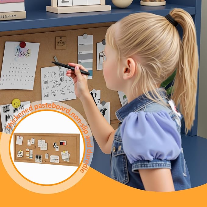 Blue Wooden Kids Desk and Chair Set,RUPOLX Kids Study Table and Chair Set with 2 Drawers & 4 Cabinets, Kids Study Desk with Removable Large Storage Cabinet,Girls Study Desks for Kid for Bedroom-NTU9XC