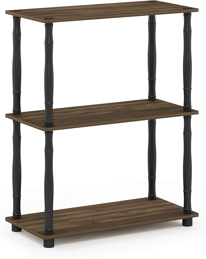 Furinno Turn-N-Tube 3-Tier Compact Multipurpose Shelf Display Rack with Classic Tube, Columbia Walnut/Black