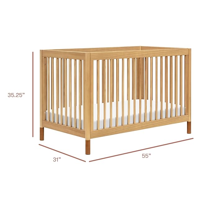 Babyletto Gelato 4-in-1 Convertible Crib with Toddler Bed Conversion in Honey with Vegan Tan Leather Feet, Greenguard Gold Certified