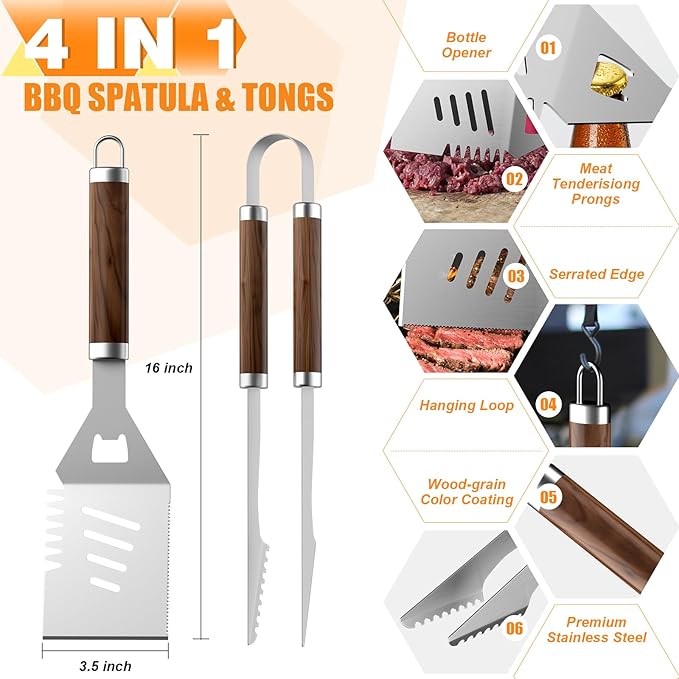 137PCS BBQ Grill Accessories Set – Stainless Steel Grill Tools for Outdoor Grill with Carrying Case, Heatproof Handles & BBQ Utensils for Camping, Backyard & Gifts