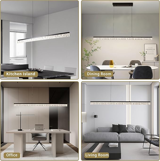 Modern Led Pendant Light, Dimmable Crystals Led Chandelier for Dining Room Light Fixture Over Table Creative Vertical Pendant Light for Kitchen Island, Dining Room, Bedroom(49.6IN)