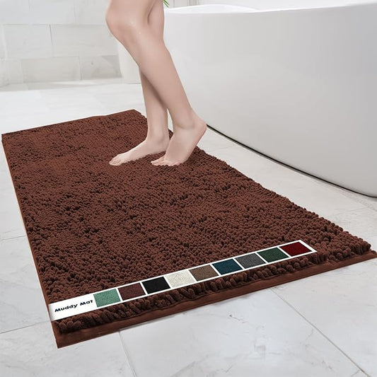 Muddy Mat Chenille Bathroom Rugs Quick Dry Microfiber Mats Non Slip Washable, Extra Thick, Soft and Highly Absorbent Bath Mats for Bathroom, Kitchen, and Shower Floor - Brown XL 59"X35"