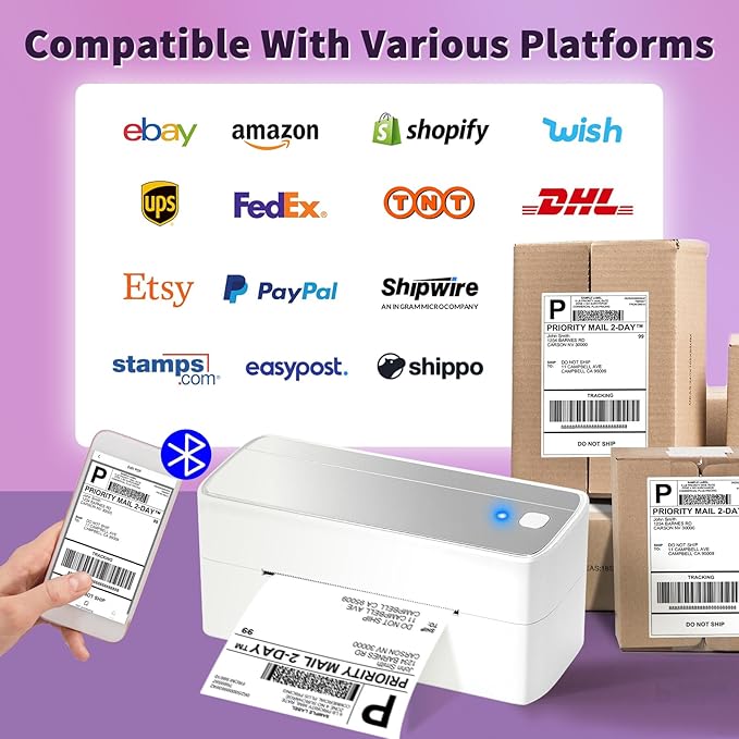 ASprink Bluetooth Shipping Label Printer - 241BT Label Printers for Shipping Packages - 4x6 Shipping Label Printer Wireless Label Makers, Compatible with USPS, Shopify, Amazon, Ebay