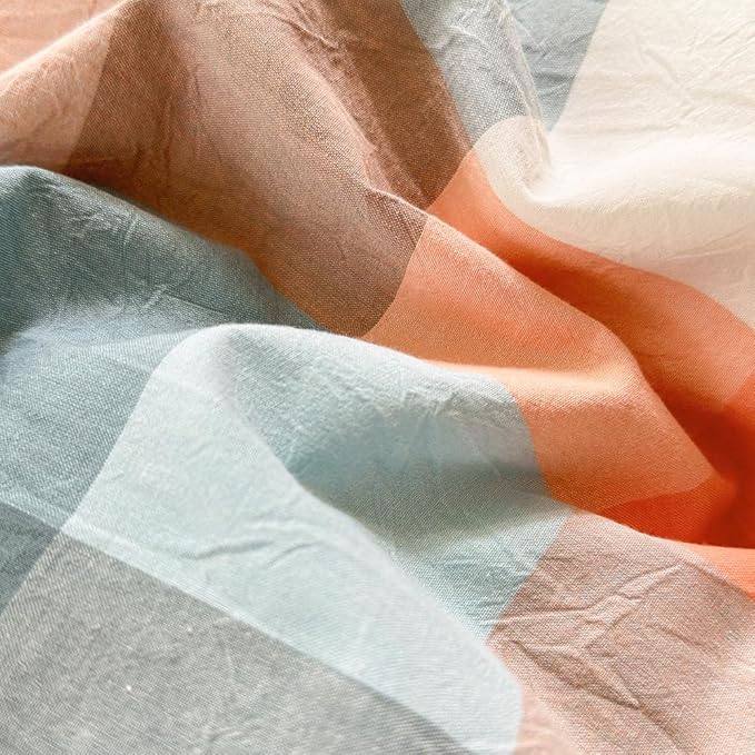 FACE TWO FACE Bedding Duvet Cover Set100% Washed Cotton Duvet Cover Linen Like Textured Breathable Durable Soft Comfy (Queen, Yunxi Powder)