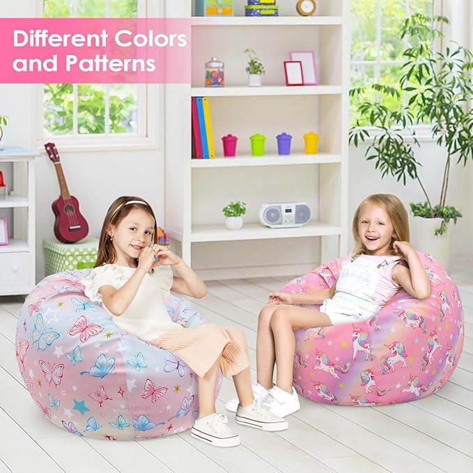 Bean Bag Chair for Kids Stuffed Animal Storage Beanbag Chairs,Toddler Toy Storage Organizer for Girls and Boys,32'' Cover Only（No Filling)