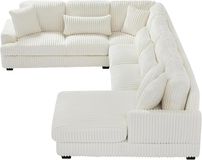 Oversized Sectional Sofa Modern U-Shaped Couch Upholstered in Soft Corduroy with a Chaise Lounge for Living Room