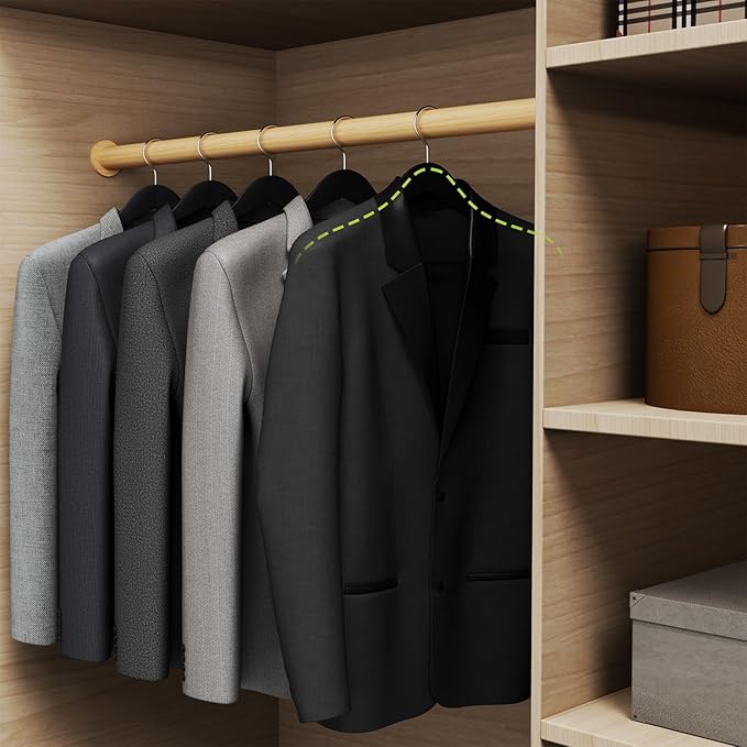 Solid Wood Suit Hangers, 10 Pack, Coat Hangers with Non Slip Trouser Bar, 360° Swivel Hook, Heavy Duty Wide for Suit, Coat, Jacket, Trousers, Pants,17.3" W x 9" H, Black AWY0410B