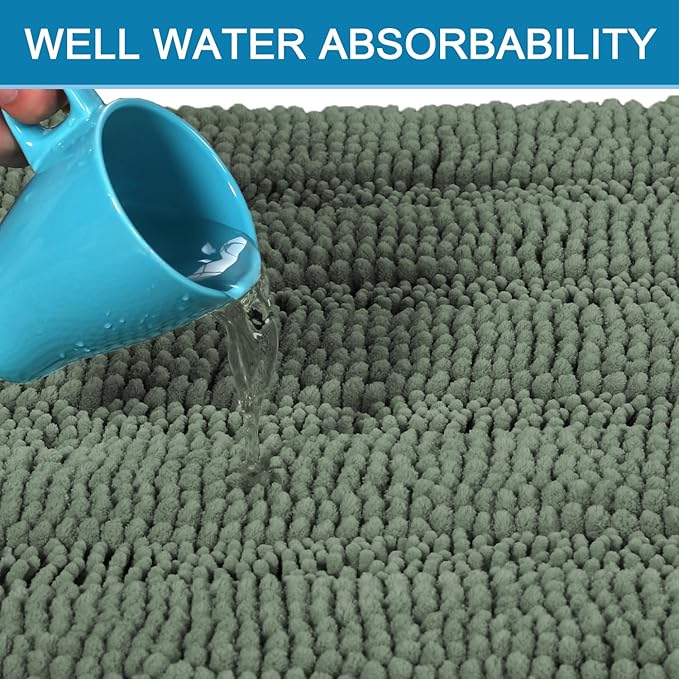 H.VERSAILTEX Bath Rugs for Bathroom Non Slip Bath Mats Extra Thick Chenille Striped Rug 20" x 32" Absorbent Non Skid Fluffy Soft Shaggy Washable Dry Fast Plush Mat for Indoor, Bath Room - Green Bay