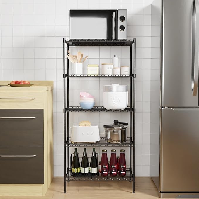 PayLessHere Metal Shelf Shelving Unit Wire Shelving with 5 Tier NSF Certified Closet Shelves Storage Garage Shelves for Home Kitchen Office Warehouse Wire Rack Shelf Standing Shelf Units, Black