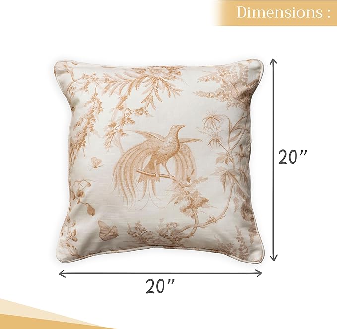 Maison d' Hermine Decorative Pillow Covers 20x20 Inch Square 100% Cotton Throw Pillow Covers with Invisible Zipper Cushion Case for Living Room Couch, Chair, Sofas, Bedroom, Home (Paradise - Almond)