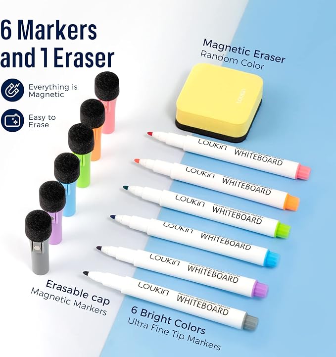 Loukin Dry Erase Checklists 4 Pack, Electrostatic Clings to Any Shiny Surface, Whiteboard Shopping List, Reusable to do List for Office, Classroom, Refrigerator, 6 Markers&1 Eraser Included