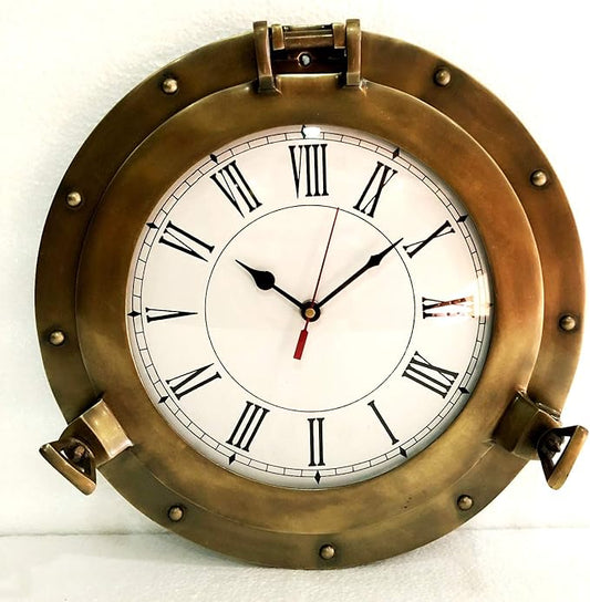 Antique Marine Brass Ship Porthole Clock Nautical Wall Clock Home Decorative (12" inches)