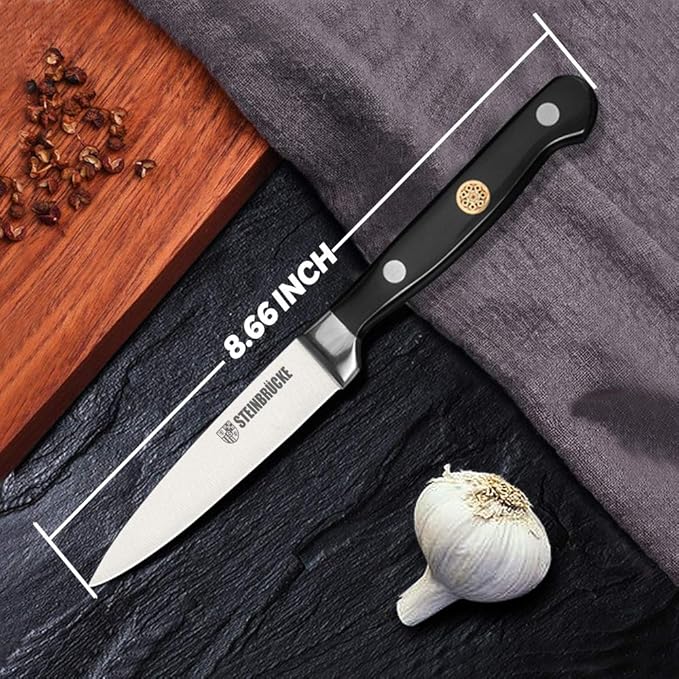 Gioventù Paring Knife 4 inch - Small Kitchen Knife Forged from German Stainless Steel 5Cr15Mov (HRC58), Full Tang, Sharp Paring Knives for Cutting, Peeling, Slicing Fruits and Vegetables