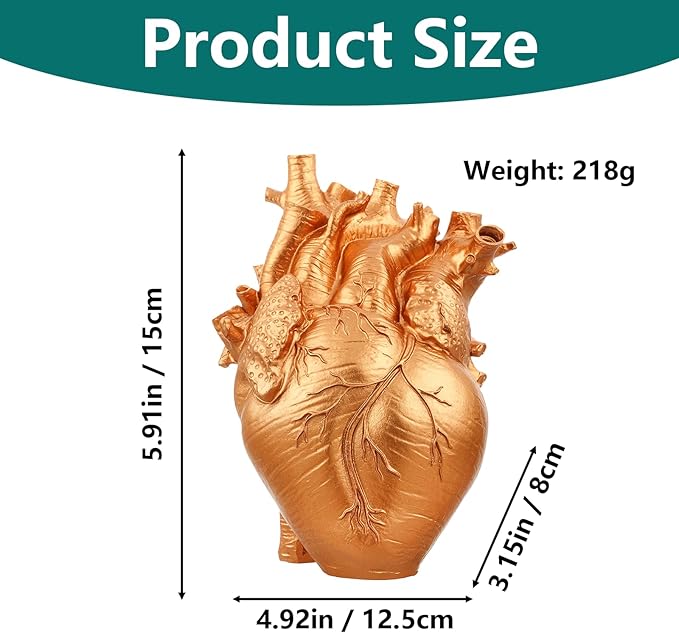 Heart Shaped Resin Vase - Anatomical Human Heart Flower Pot Planter, Nordic Modern Desktop Decor for Farmhouse Living Room, Bedroom, Valentine's Day Gift Home Decoration