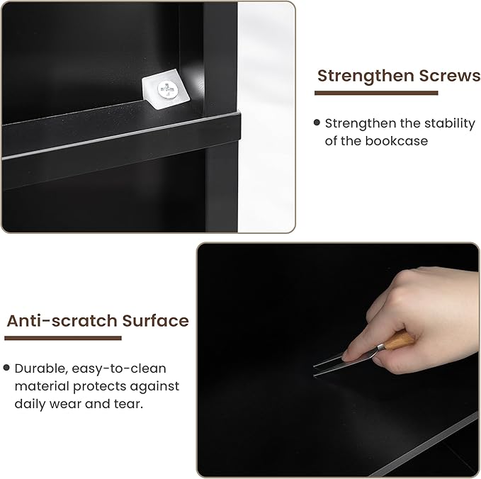 Farmhouse Bookshelves and Bookcases with 4 Doors, 6 Tier Large Book Shelf with Storage Cabinets, Standing Display Storage Shelves, 71” Tall Book Case for Living Room, Home Office, Black