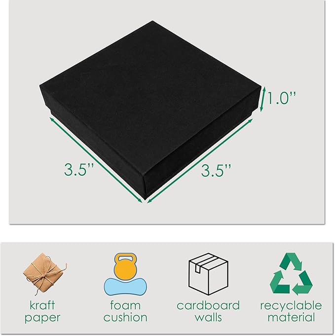 TheDisplayGuys - 24-Pack Cardboard Kraft Paper Jewelry Gift Boxes w. Velvet Padding - Necklace/Pendant - Matte Black - #33 (3.5" x 3.5" x 1.0")