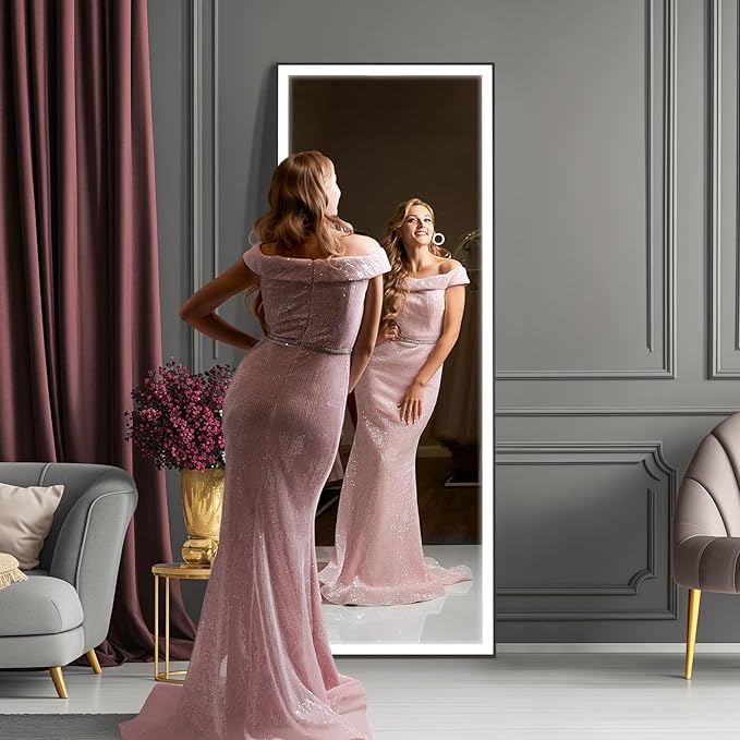 56×18 LED Full Length Mirror with Lights - Wall Mounted Vertical Vanity Mirror for Bedroom & Bathroom, Full Body Backlit, Adjustable Brightness, Tempered Glass, Full Length Mirror for Home