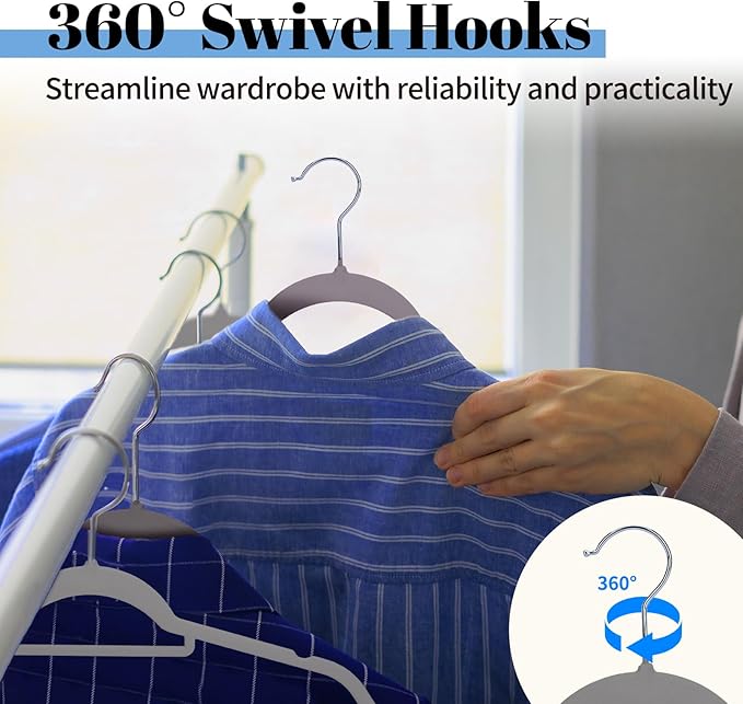 Smartor Grey Velvet Hangers 60 Pack, Space Saving Clothes Hangers with Tie Bar, Non-Slip Felt Hangers with Shoulder Notches, Heavy Duty Suit Hangers for Coat, Shirt, Pants, Dress