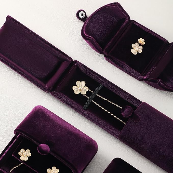 Necklace Jewelry Box，Velvet Earring Gift boxes Display，Valentine Necklaces Holder for Women，Men Earrings Storage Cases (Purple)