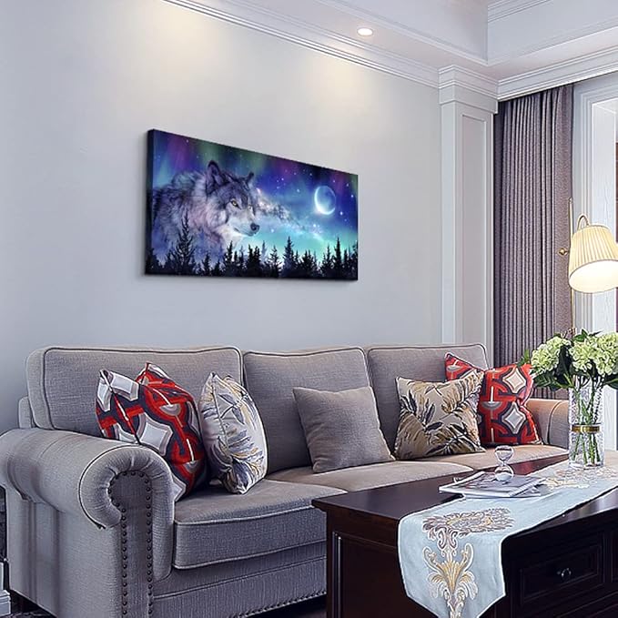 Canvas Wall Art For Living Room Large Wall Decor Paintings For Bedroom Modern Family Wall Decorations For Office Abstract Aurora Scenery Canvas Art Wolf Decor Pictures Artwork Posters Home Decoration