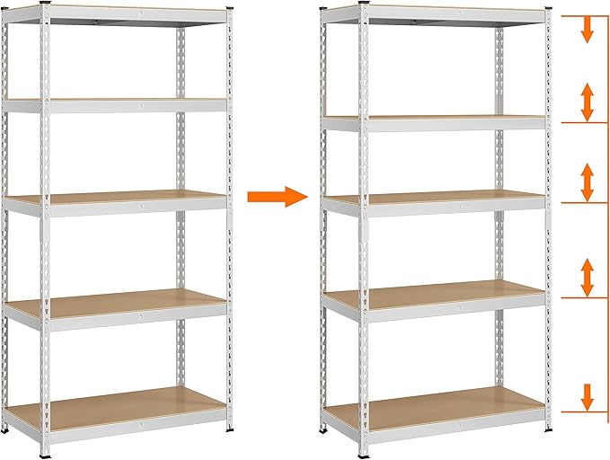 Yaheetech Storage Shelves 5 Tier Garage Shelving Heavy Duty Garage Shelves Adjustable Metal Shelving Unit Utility Rack Industrial Shelving for Warehouse Pantry Closet, 35.5″W × 17.5″D × 72″H, Silver