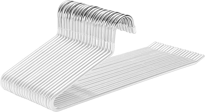 Devesanter 20 Pack Open-Ended Metal Pants Hangers - Durable, Non-Slip Coating, Space Saving, Easy Use Coat Hangers for Short Skirts, Pants, Jeans, Slacks, Blankets (White)