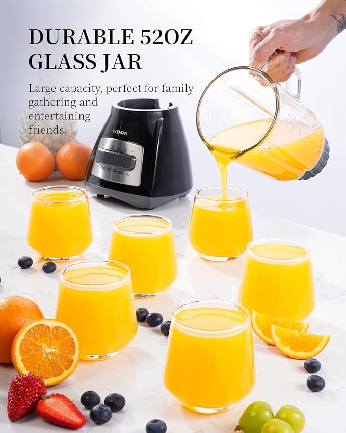 GDOR Blenders for Smoothies, 52 Oz Glass Jar Smoothie Blender, Countertop Blender & Grinder Combo, 9 Functions with 5 speeds for Shakes, Puree, Crush Ice, and Chop, Max 700W